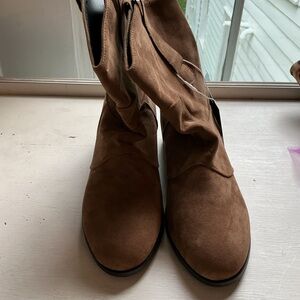 Brown Suede Ankle Booties with Rounded Toe
